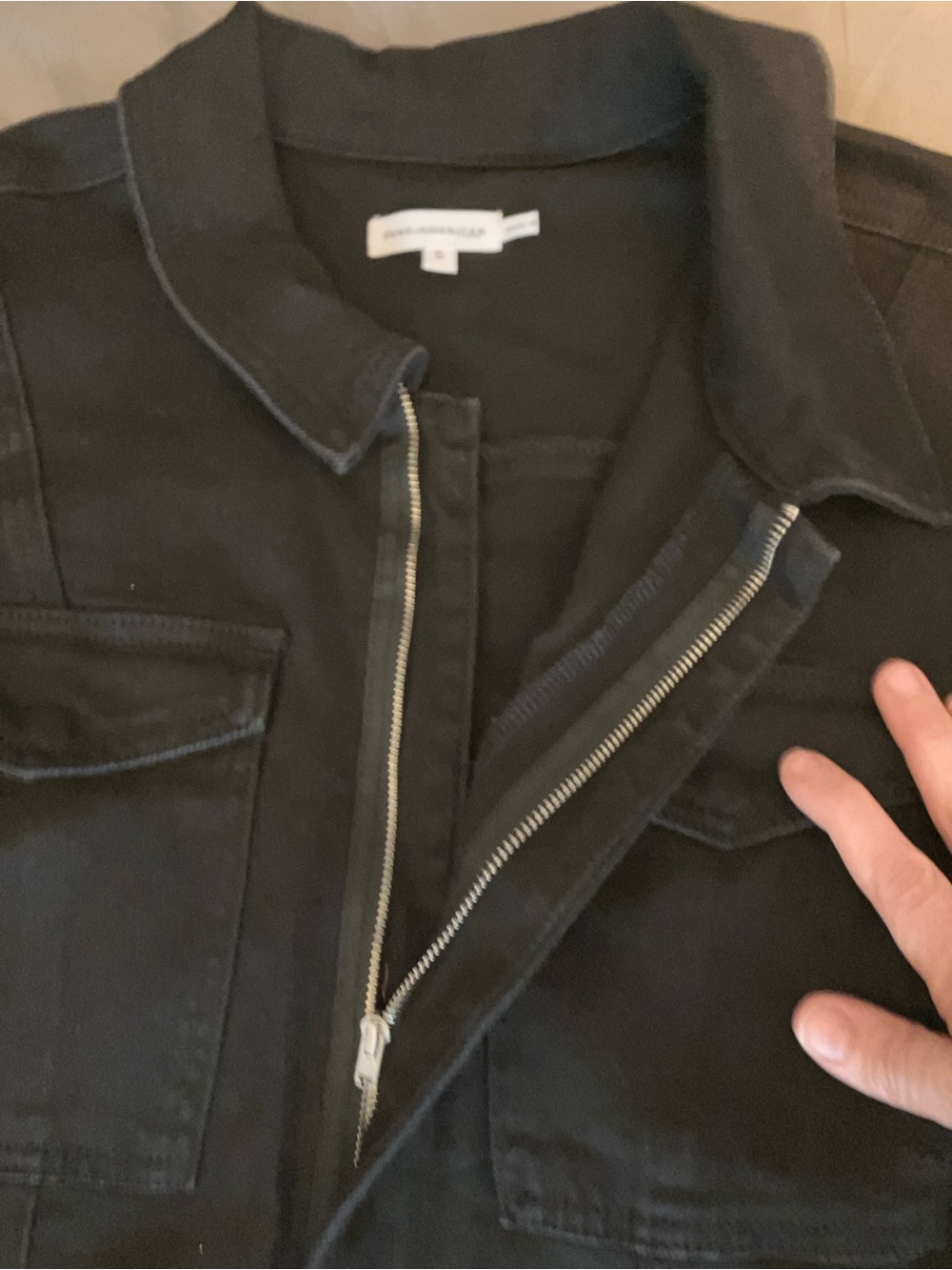 Good American Zip Up Black Denim Jumpsuit